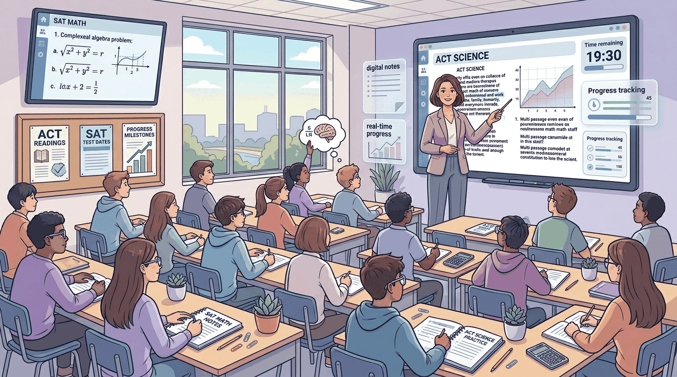In-person ACT class taught at the front of a DFW classroom